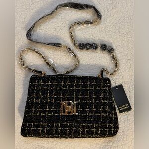 Badgley Mischka Tweed Crossbody Bag in Black and Gold